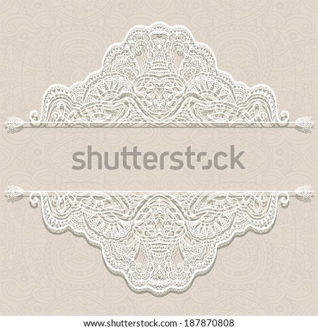 Abstract decoration, lace frame border pattern, ethnic ornament, hand drawn artwork, white and beige graphic, raster version