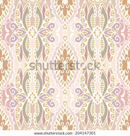 Abstract ethnic decoration, retro floral and geometric ornament, seamless lace pattern, hand drawn artwork, raster version
