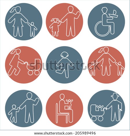 Silhouette people icon white lines design, family icons set