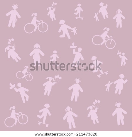 Silhouette people background, children icon set, vector illustration