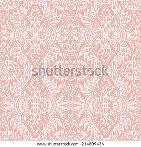 Abstract ethnic decoration, retro floral and geometric ornament, seamless lace pattern, hand drawn artwork, raster illustration