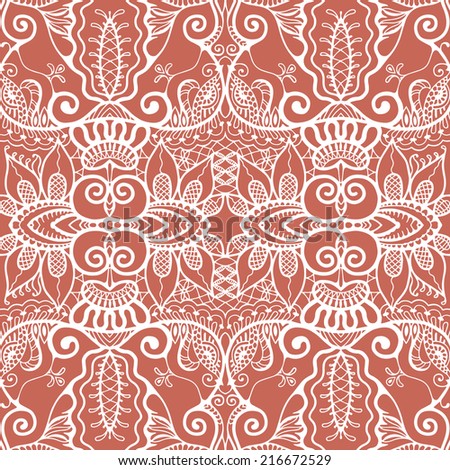 Abstract background, ethnic decoration, retro floral and geometric ornament, seamless lace pattern, raster illustration