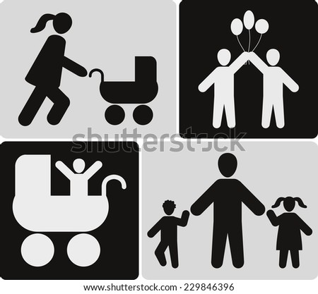 People family icons set, black silhouette, vector illustration