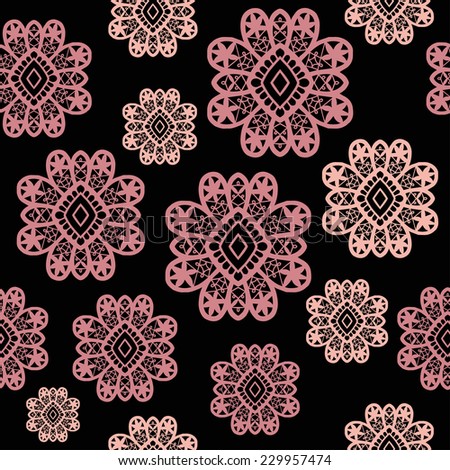 Abstract lace flower background, seamless pattern, hand drawn ornament, vector illustration