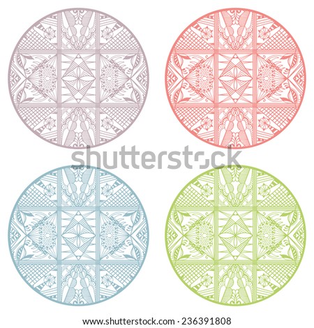 Circle ornament set, abstract decoration, detailed pattern ethnic ornament, card design elements collection