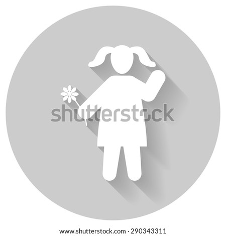 Children girl silhouette icon with shadow, isolated white on gray background, people vector symbol