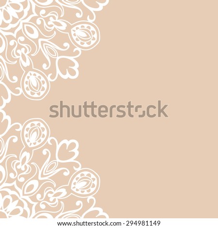 Wedding invitation or greeting card design with lace pattern, ornamental illustration. Raster version.