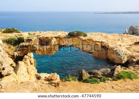 Thin stone arch over sea. Agia Napa, Cyprus
