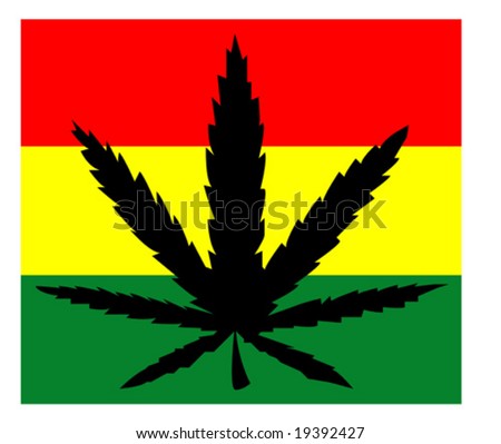 Design Logo on Rastafarian Reggae Flag With Marijuana Stock Vector 19392427