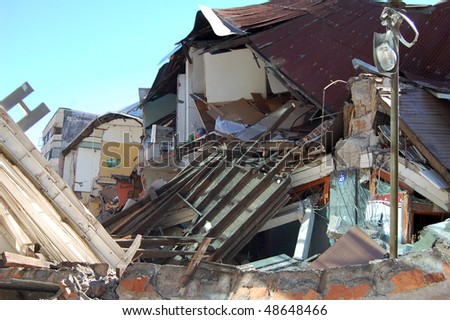 Damage done to houses by the 2010 earthquake with 8.8 magnitude in Concepcion city, Chile.
