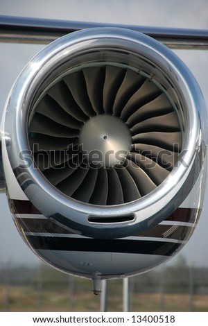 Close up of a turbo fan engine for business jet
