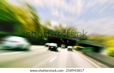 Abstract speed lines background. Radial motion blur / zooming effect.