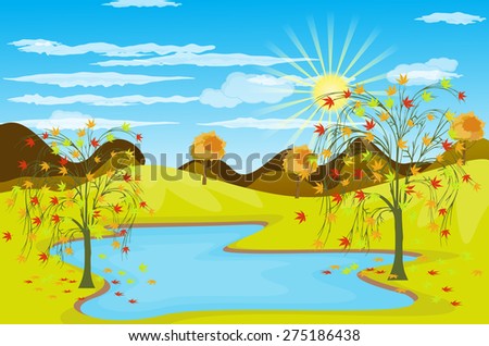 Autumn Landscape background with lake and mountain