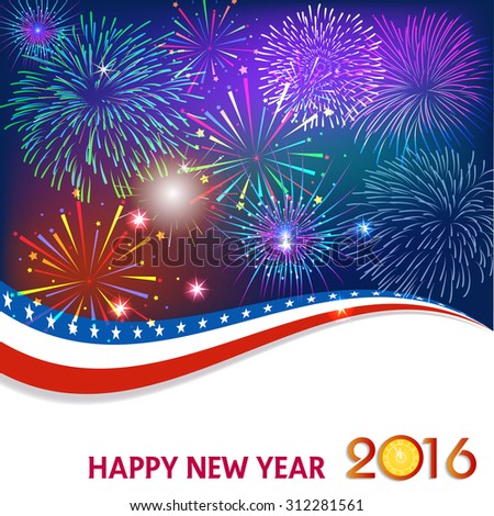 Happy new year fireworks 2016 holiday background design