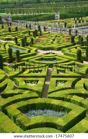 French formal garden in Chateau de Villandry, France, Loire Valley