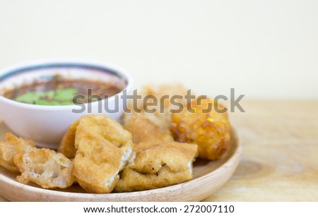 Tofu fried and crispy fried corn ball ,Vegetarian food, selection focus point