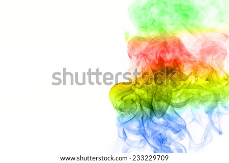 Colorful rainbow smoke,Smoke fragments on a white background