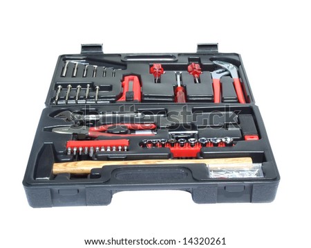 toolbox with several different tools, isolated on white, with clipping path