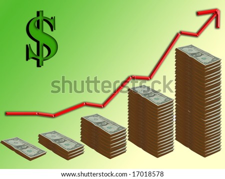 illustration of rising dollar, business graph