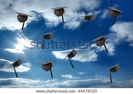 Student graduation hat over sunny sky