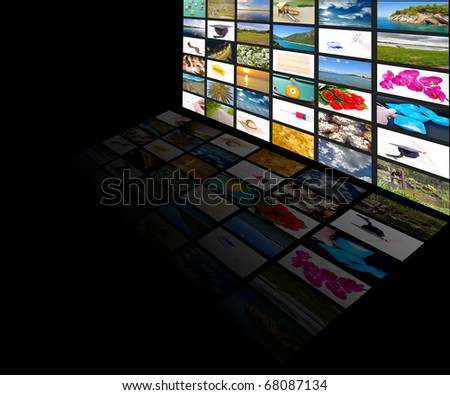 Tv screen showing pictures, all used images are my property