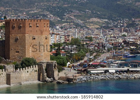 ALANYA, TURKEY - MAY 7: View of The Kizil Kule (Red Tower) that is a historical tower in the Turkish city of Alanya on May 7, 2013.