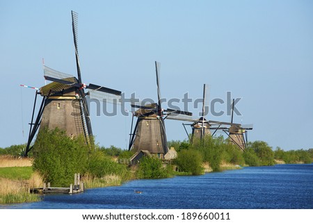Dutch windmills in Kinderdijk, Netherlands