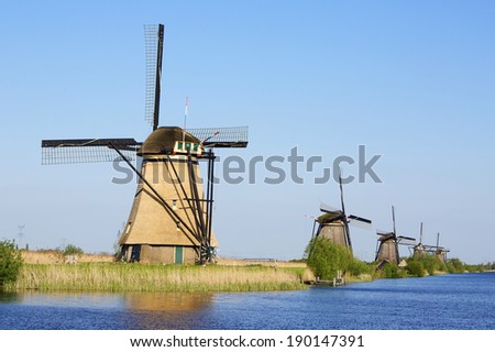 Dutch windmills in Kinderdijk, Netherlands