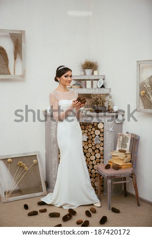 Portrait of bride with deal applies