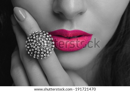 Pink lips with the ring. Make up
