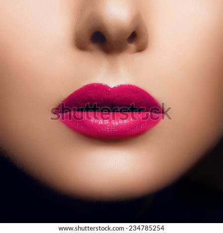Fashion Pink Sexy Lips and Closeup. Open Mouth. Make up concept. Kiss