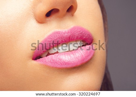 Natural Perfect Lips. Beauty young woman Smile. Natural plump full Lip. Lips augmentation. Sexy Girl Mouth Close Up. Fashion Make-up, Style and Cosmetics