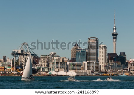 AUCKLAND, NEW ZEALAND - OCTOBER 25, 2014 - boats sailing in Auckland harbour in New Zealand.