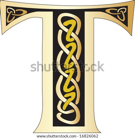 stock vector Vector illustration for Celtic letter T celtic lettering