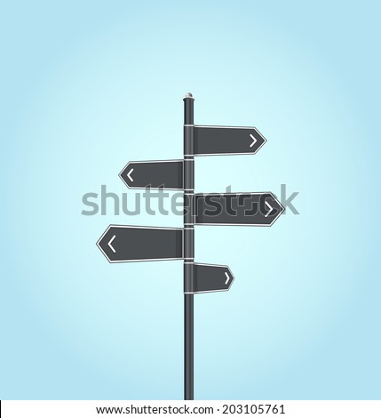 An image of a sign post pointing in multiple directions, empty spaces where text of locations can be placed.