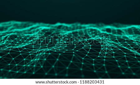 Abstract technology background. Music green background. Big data visualization. 3d rendering.