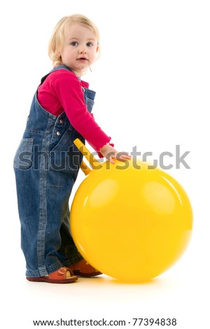 Child with ball, on white background.