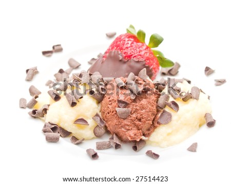 Ice cream dessert with chocolate  flakes