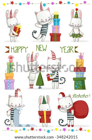 Christmas collection of animals/ cat & rabbit