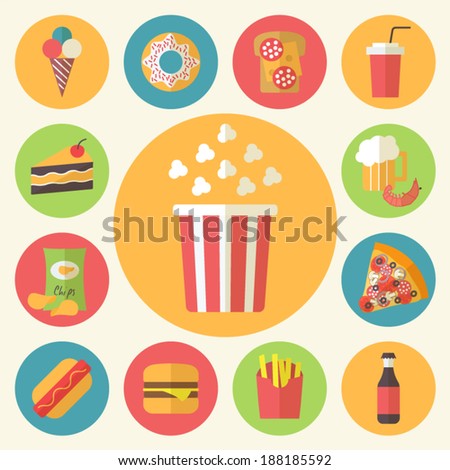 Fast food icons set for menu cafe and restaurant Flat design vector Fast food icons set for menu cafe and restaurant Flat design vector