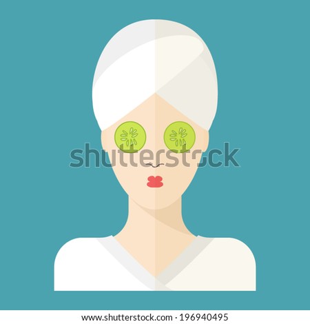 Woman in a spa salon. Facial care and cosmetic mask. Beauty and health concept made in flat design. Vector illustration.