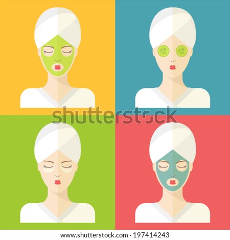 Woman in a spa salon. Facial care and mask. Beauty and health concept made in flat design. Vector illustration.