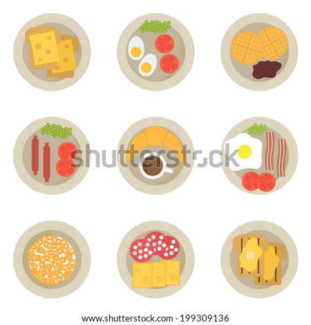 Breakfast set, icons for food, breakfast, restaurant and menu. Flat design vector