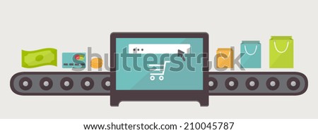 Transformation money to purchases internet shopping illustration Flat design vector Transformation money to purchases internet shopping illustration Flat design vector