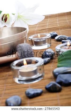Accessories for sound massage. Tibetan singing bowls treatment