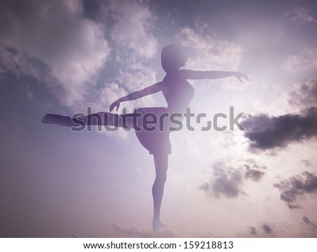 Silhouette of dancing woman in the sky