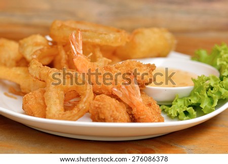 fried shrimp and paste on background.