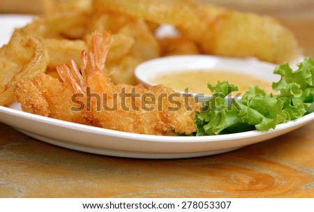 fried shrimp and paste on background.