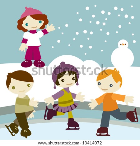 stock vector : Group of kids join in winter season, playing with snow and