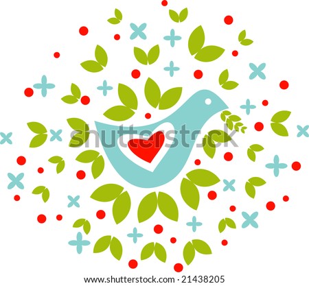 stock vector Dove symbolizing the peace and love with leaves 